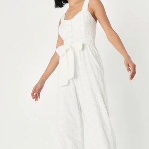 Sweetest Angel Ivory Eyelet Embroidered Tie-Front Jumpsuit